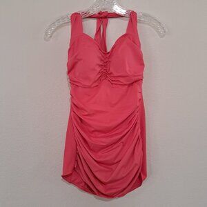 Suddenly Slim by Catalina size 10 women's one piece salmon coral front skirt